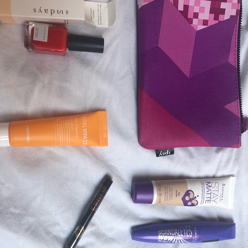Makeup with makeup bag (Ipsy bag)